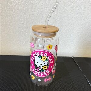 Hello Kitty Flower Cat Coffee Glass Tumbler